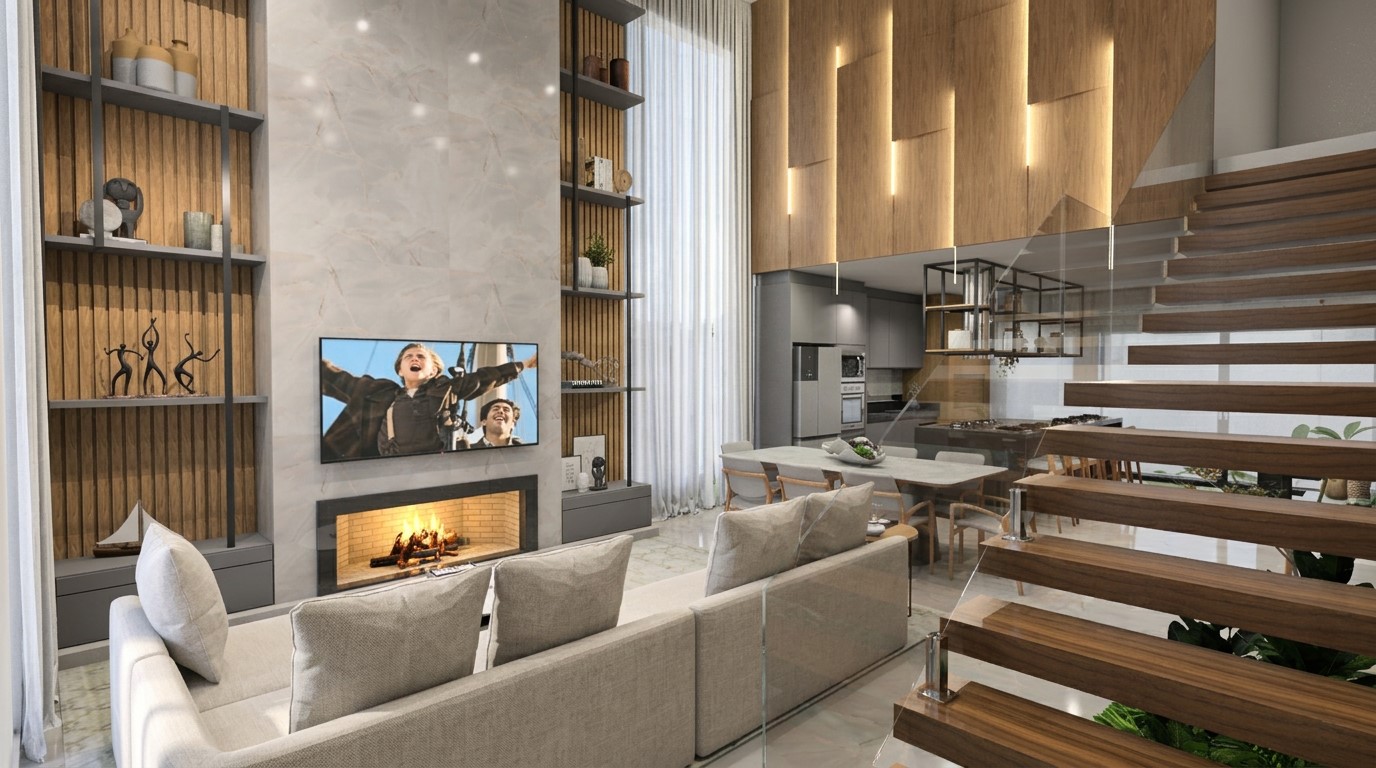 Sala planejada com escada