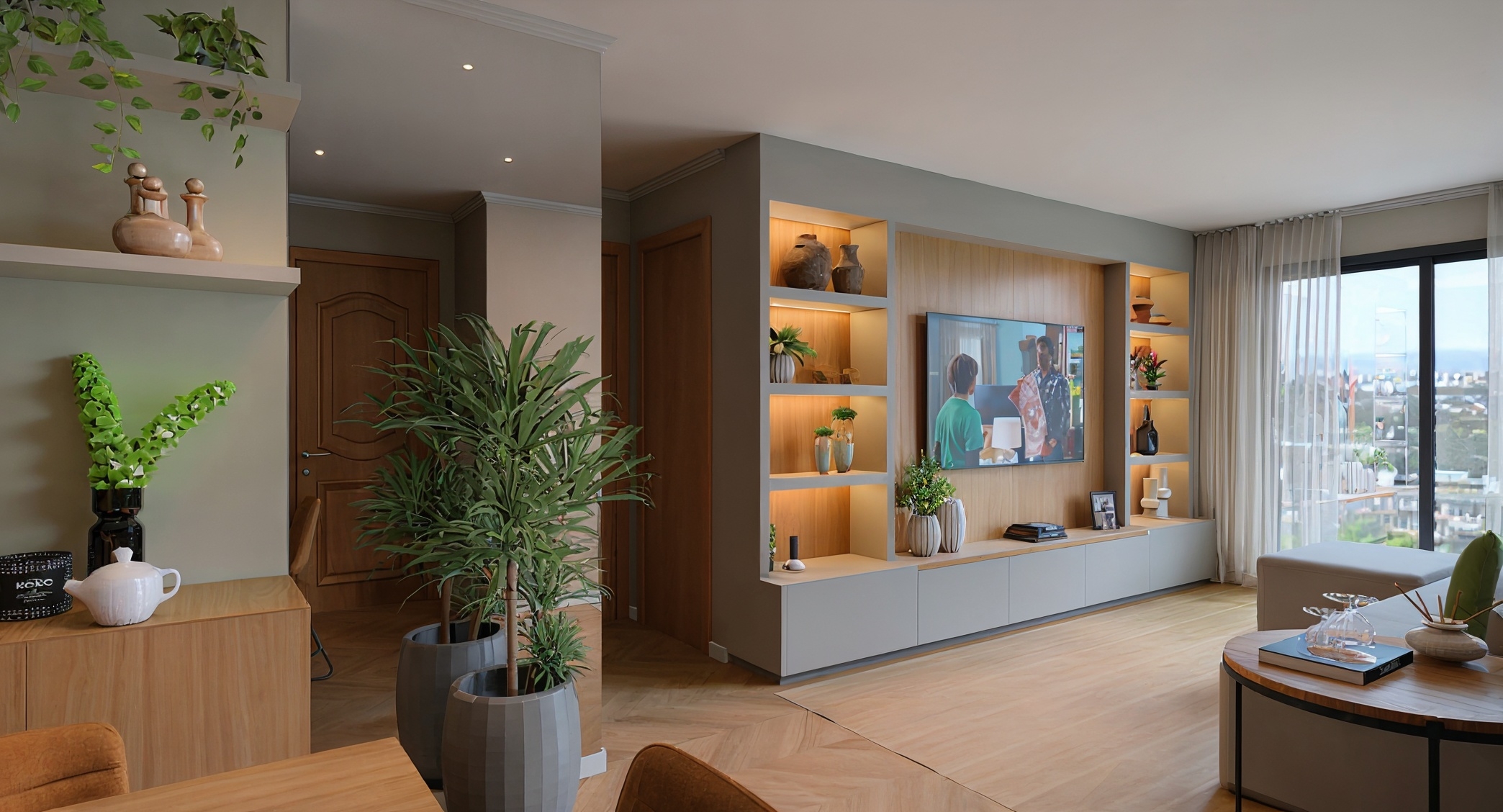 Sala com painel de tv